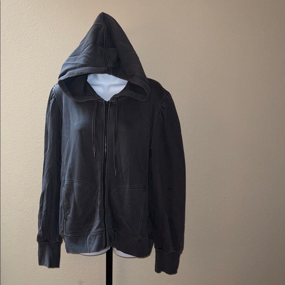 Daily Practice Anthropologie Puff Sleeve Zip-Up Hoodie Dark Gray Women’s Size L